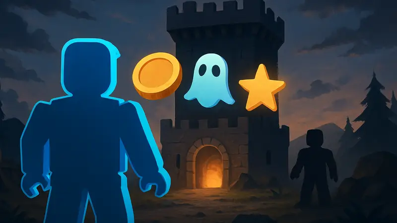 Логотип игры Nightshift Tower Defense в Roblox с символами наград.