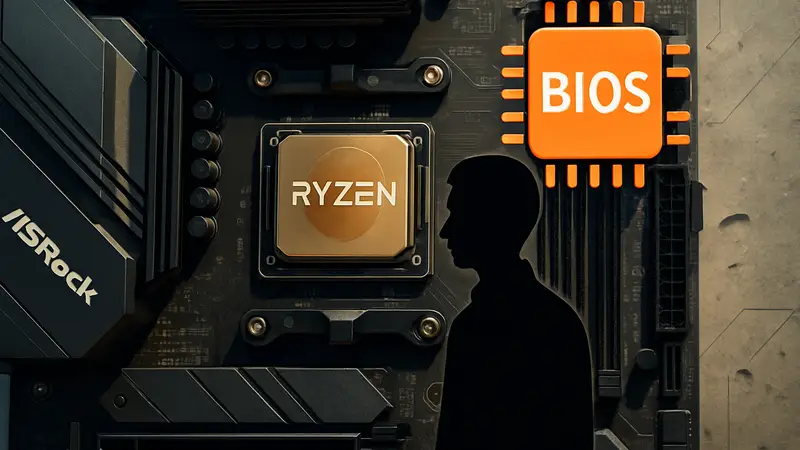 Материнская плата ASRock AM5 с процессором Ryzen и логотипом BIOS