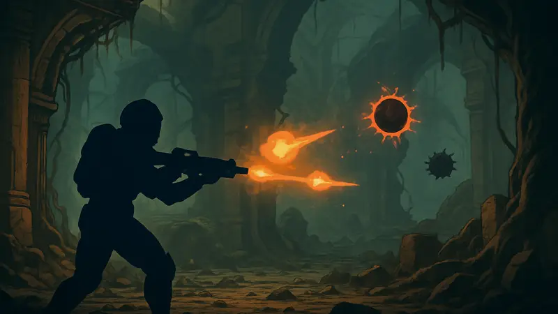 Скриншот геймплея игры Saros, демонстрирующий элементы шутера и "рогалика".