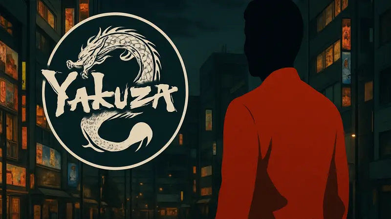 Логотип Yakuza с надписью «Nagoshi Studio» и силуэтом человека