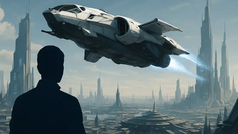 Космический корабль Star Citizen пролетает над футуристическим городом после полного сброса вселенной.