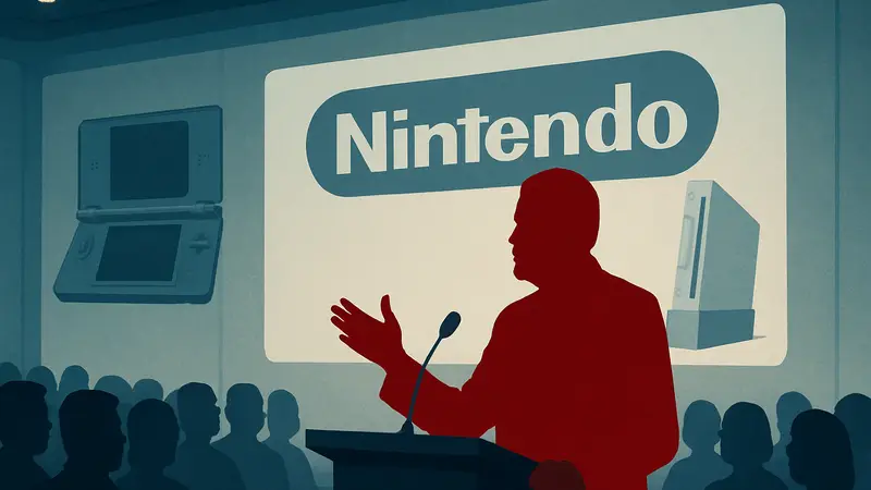 Реджи Фис-Эме, бывший президент Nintendo of America, на пресс-конференции.