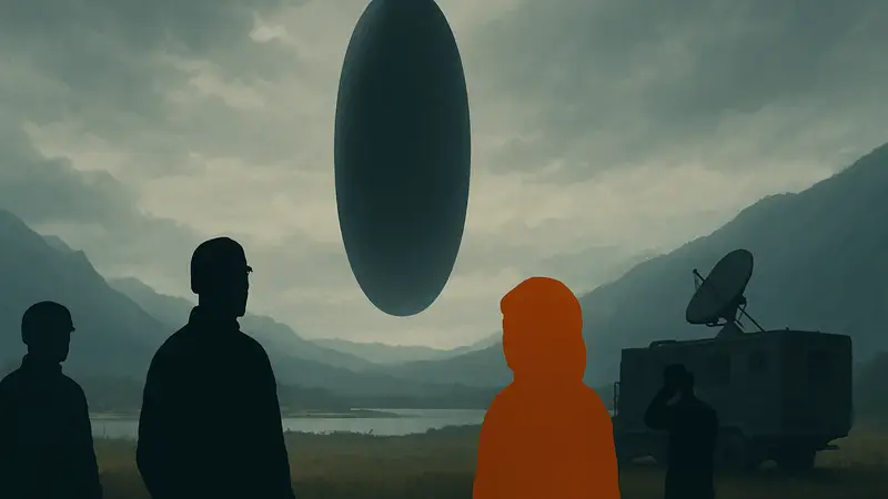 Кадр из научно-фантастического фильма «Прибытие», иллюстрирующий атмосферу инопланетного контакта.