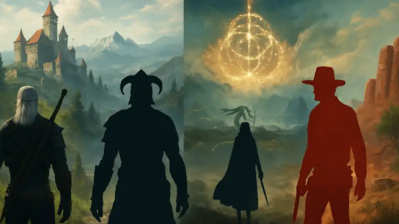 Обложки лучших RPG с открытым миром: Ведьмак 3, Скайрим, Элден Ринг, Ред Дед Редемпшн 2