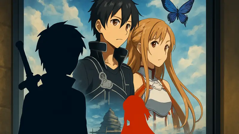 Аниме-персонажи Sword Art Online, Кирито и Асуна, на фоне нового фильма Unanswered//butterfly