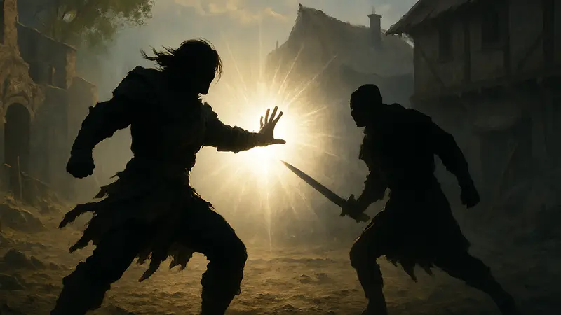 Персонаж Crimson Desert использует навык Blinding Flash в бою.