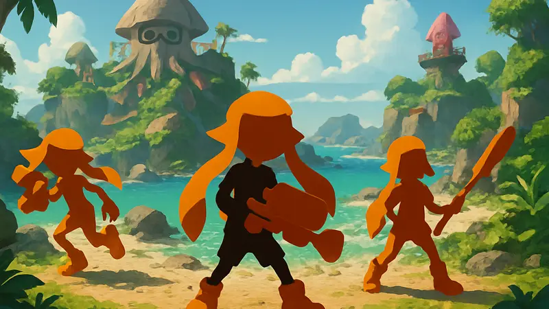 Персонажи из Splatoon Raiders на красочном острове