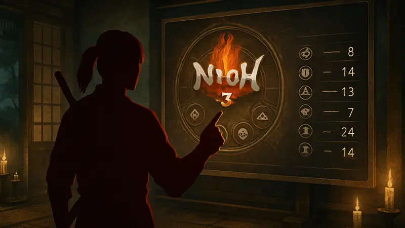 Интерфейс сброса характеристик (respec) в игре Nioh 3, распределение очков.