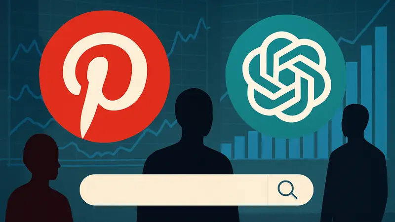 Логотипы Pinterest и ChatGPT на фоне графиков или поисковой строки.