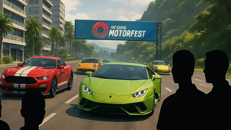 Скриншот из The Crew Motorfest с гоночными машинами на трассе в городе или природе