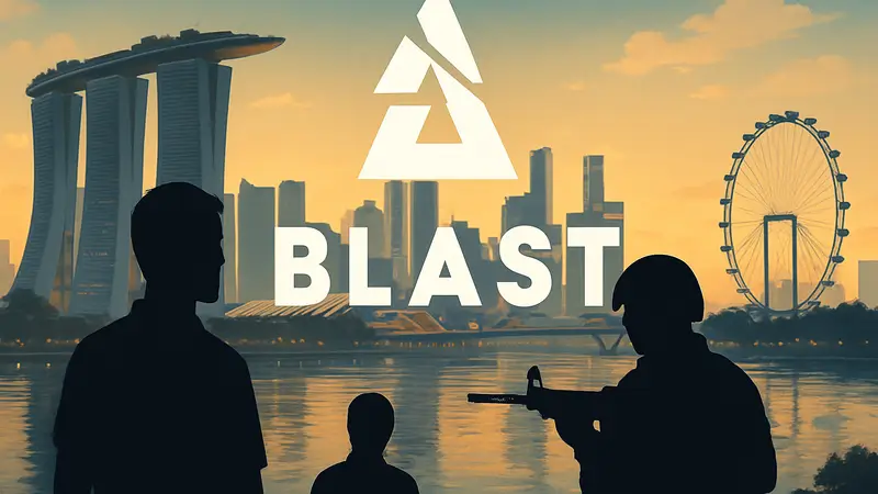 Логотип BLAST на фоне Сингапура, анонс BLAST Open Singapore 2027 по CS2
