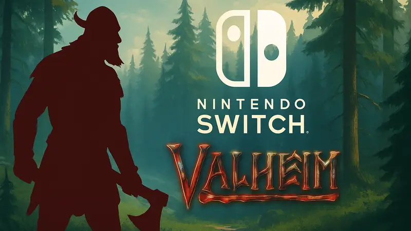 Викинг-персонаж из Valheim на фоне леса, с логотипом Nintendo Switch 2. Игра Valheim выходит на новую консоль.