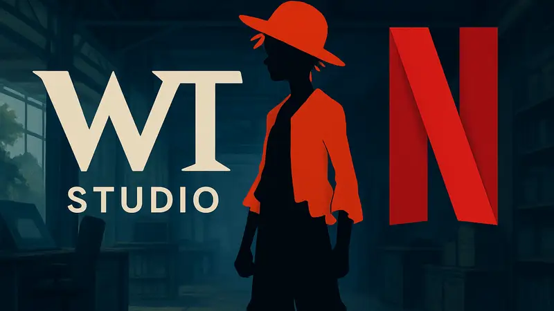 Луффи из аниме One Piece на фоне логотипа Wit Studio и Netflix.