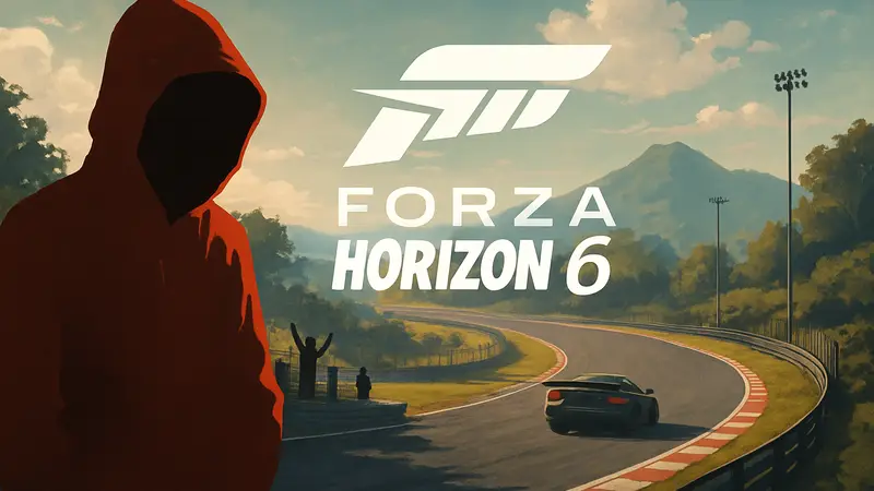 Изображение логотипа Forza Horizon 6 на фоне гоночной трассы.
