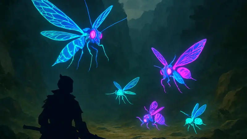 Изображение неоновых неоптеронов из ивентового квеста Monster Hunter Wilds.