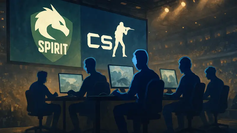 Игроки команды Spirit по CS2 на киберспортивном турнире.