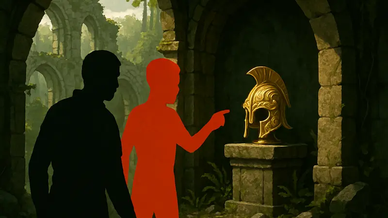 Скриншот или изображение игрового шлема Golden Tide Helmet из Totenreich, показывающего его секретное местоположение.