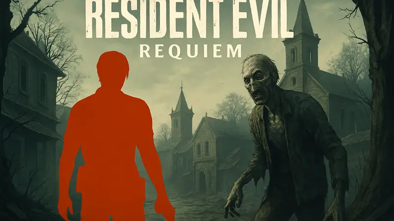 Обложка Resident Evil Requiem, зомби, логотип Resident Evil