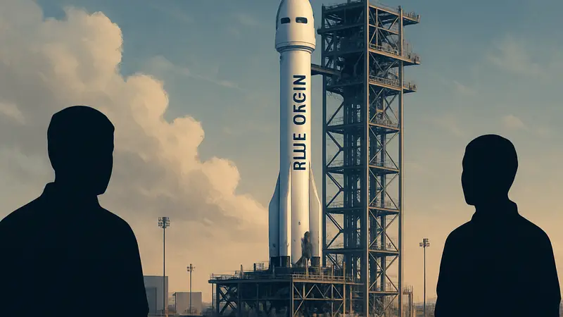 Ракета Blue Origin New Glenn на стартовой площадке перед запуском, космические технологии