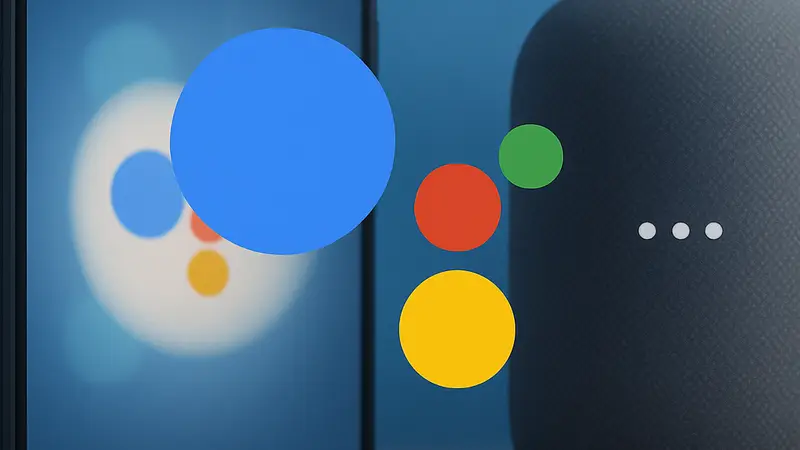 Логотип Google Assistant на фоне смартфона или умной колонки.