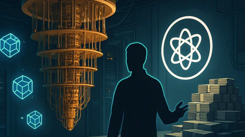 Схематическое изображение квантового компьютера, кубиты, логотип Oratomic, инвестиции в технологии
