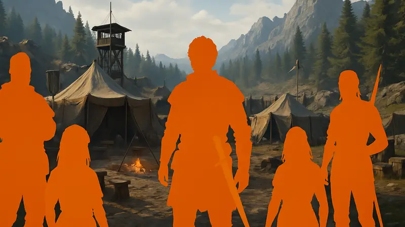 Спутники персонажа в игре Crimson Desert в лагере Howling Hill