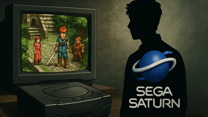 Логотип Sega Saturn и скриншот из классической JRPG, символизирующие забытые игры