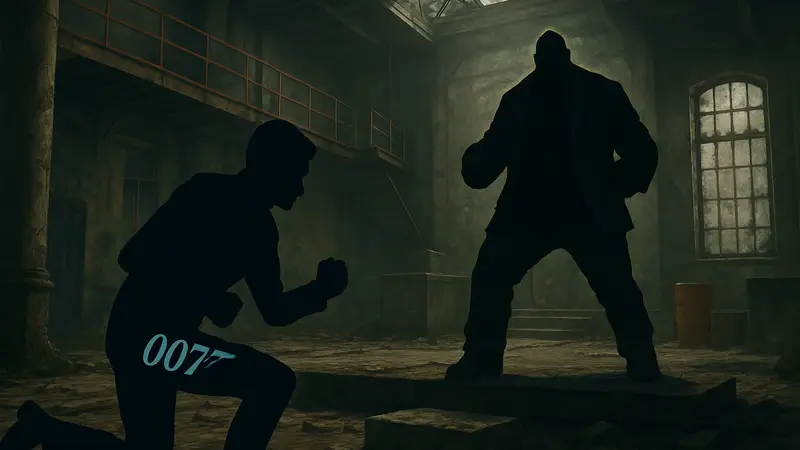 Скриншот из 007 First Light, показывающий босса Мурто и элементы окружения