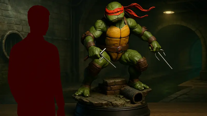 Коллекционная статуя Рафаэля из «Черепашек-ниндзя» от Iron Studios на тематической платформе.