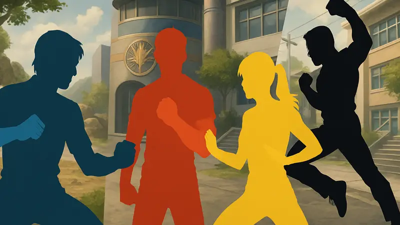 Кадры с сильнейшими Могучими Рейнджерами без их боевых костюмов, демонстрирующие их навыки и харизму