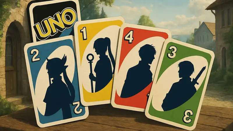 Карточки Uno с иллюстрациями персонажей из аниме Frieren: Beyond Journey's End.