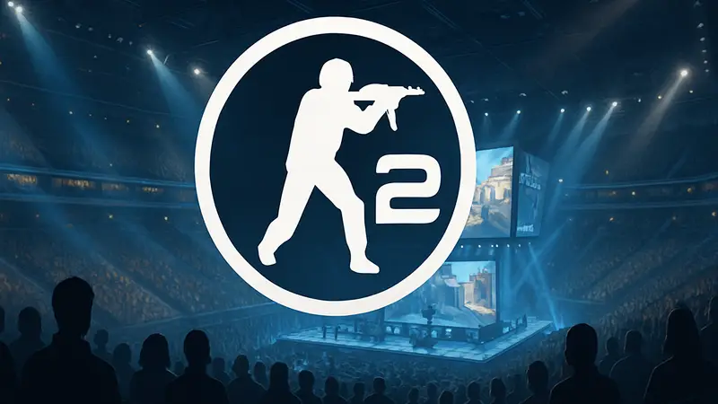 Эмблема Counter-Strike 2 на фоне киберспортивной арены, символизирующая еженедельные новости.