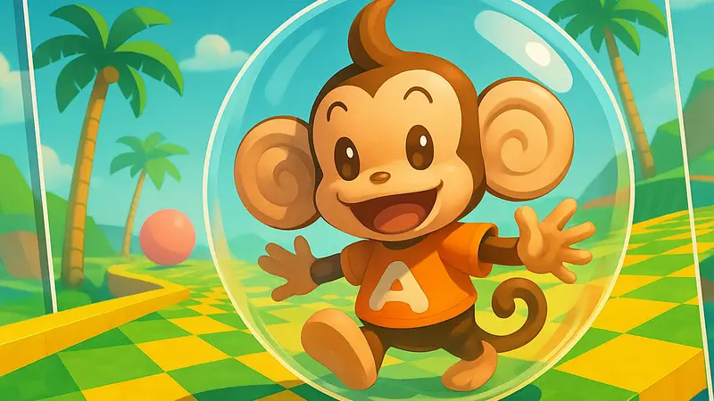 АйАй, главная обезьянка из Super Monkey Ball, катится по уровню в браузере