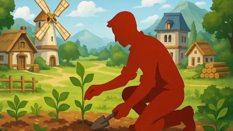 Персонаж в игре Pokopia улучшает уровень окружения, сажая растения и строя здания.