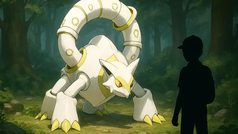 Изображение сияющего покемона Волканиона в его уникальной форме.