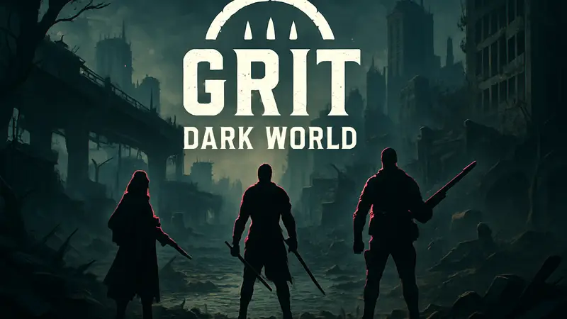 Логотип игры Grit: Dark World на фоне игрового процесса