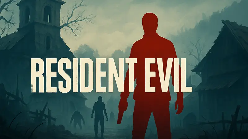 Логотип Resident Evil на фоне скриншота из концепции игры