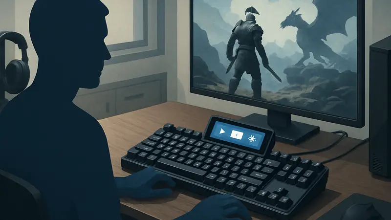 Игровая клавиатура Turtle Beach Command Series KB7 TKL с экраном на столе