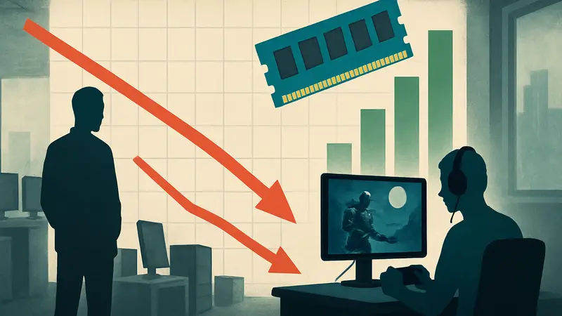 График падения продаж ПК в мире на фоне роста цен на память и возможный рост продаж игровых ПК.