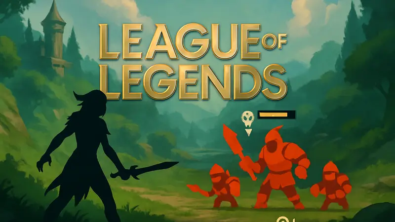 Логотип League of Legends и спорные индикаторы добивания миньонов в игре.