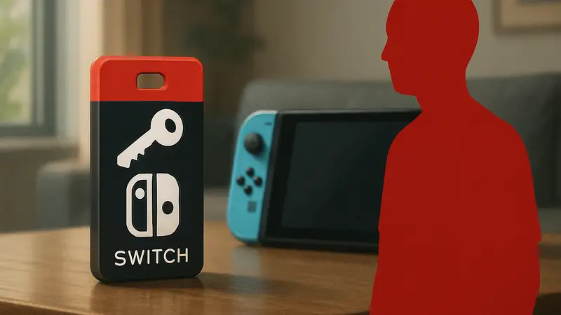 Изображение карты-ключа для игр Nintendo Switch 2 рядом с консолью