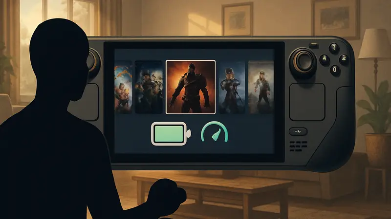 Портативная консоль Steam Deck с игровым интерфейсом, демонстрирующая улучшение производительности.
