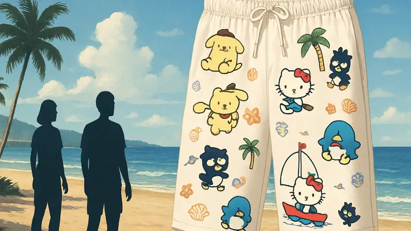 Штаны Uniqlo Sanrio Characters on the Beach с изображением Hello Kitty и других персонажей