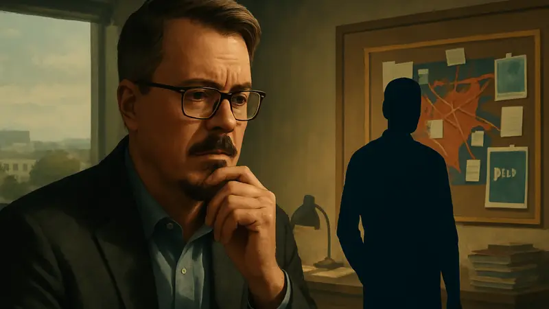 Портрет Винса Гиллигана, шоураннера Pluribus, с намеком на задумчивость о процессе создания второго сезона