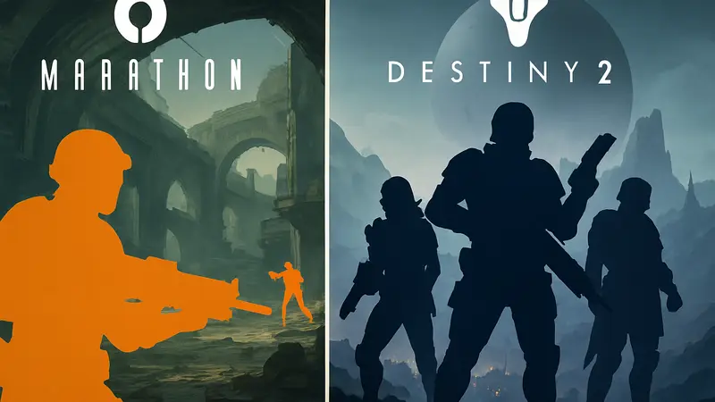 Сравнительное изображение игровых логотипов Marathon и Destiny 2, возможно, с элементами геймплея.