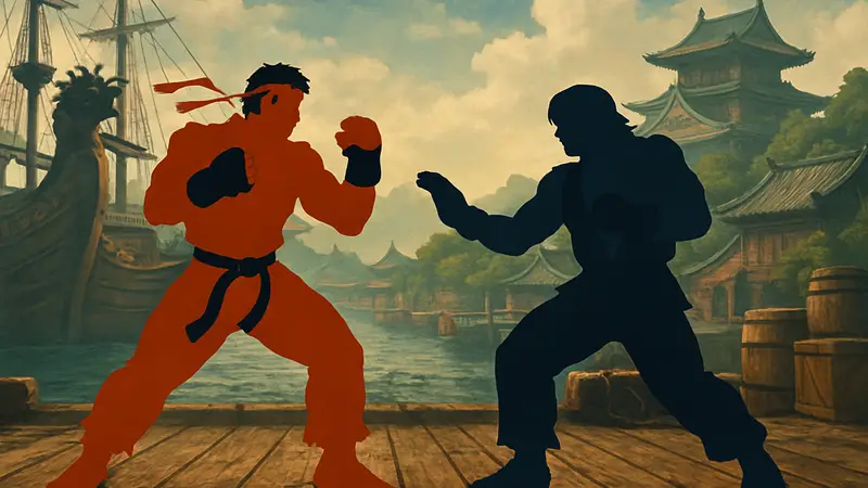 Кадр из Ultra Street Fighter 4 с персонажами Рю и Кен в бою.