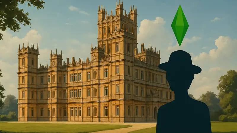 Замок Хайклер, воссозданный игроком в The Sims 4, с фасадом из "Аббатства Даунтон".
