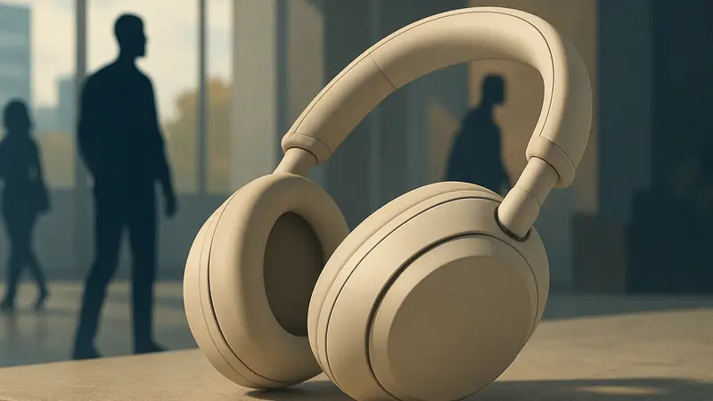 Изображение беспроводных наушников Sony WH-1000XM6 с активным шумоподавлением, лежащих на поверхности.