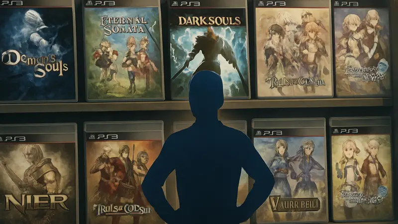 Обложки десяти сложных японских ролевых игр для PlayStation 3, включая Demon's Souls и Dark Souls.