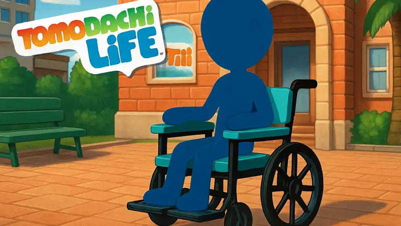 Инвалидное кресло, созданное игроком в Tomodachi Life с использованием двух скамеек для Mii.